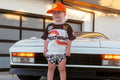 Child wearing the xLittle Trouble x Heat Wave Kids Short Sleeve Jersey - White
