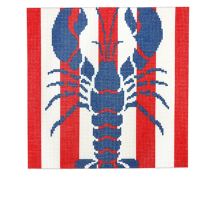 Lobster Stencil on Red Stripes