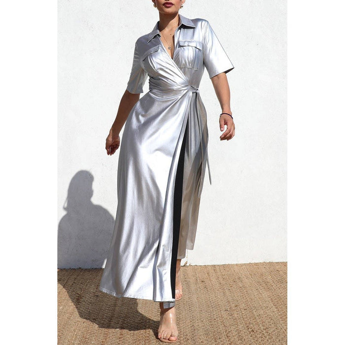 LUXE SHINE WRAP MAXI DRESS