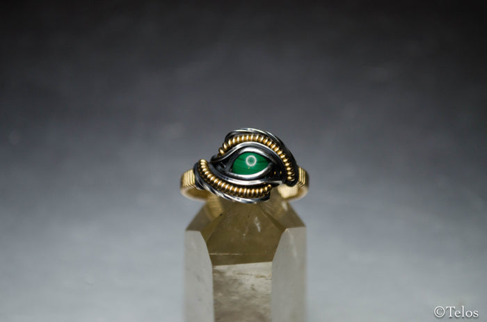Malachite Sterling silver and 14k gold fill Dragon eye ring