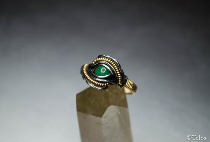 Malachite Sterling silver and 14k gold fill Dragon eye ring