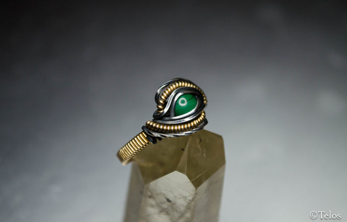 Malachite Sterling silver and 14k gold fill Dragon eye ring