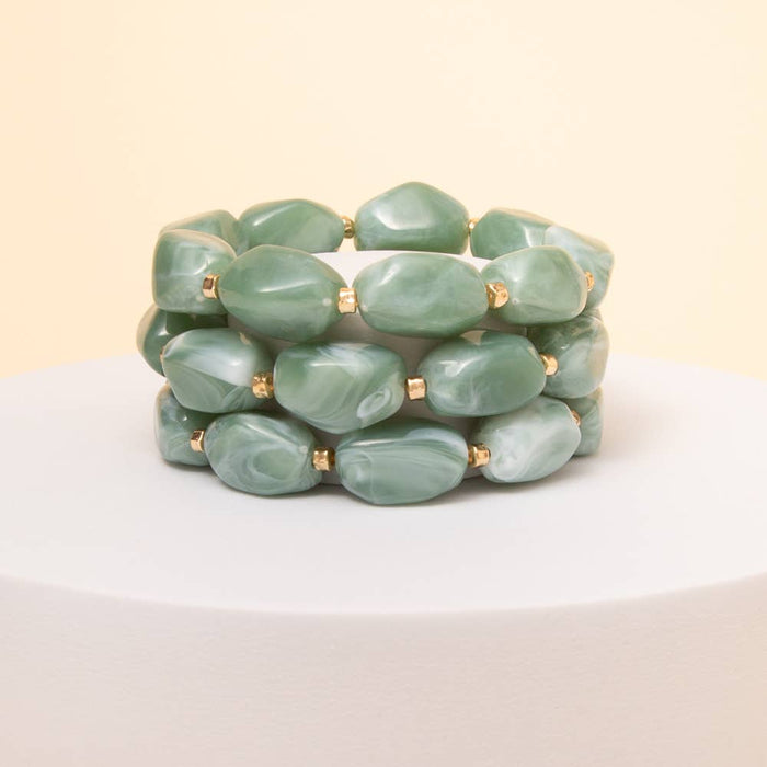 Marble Stone Beaded Stretch Bracelet Set
