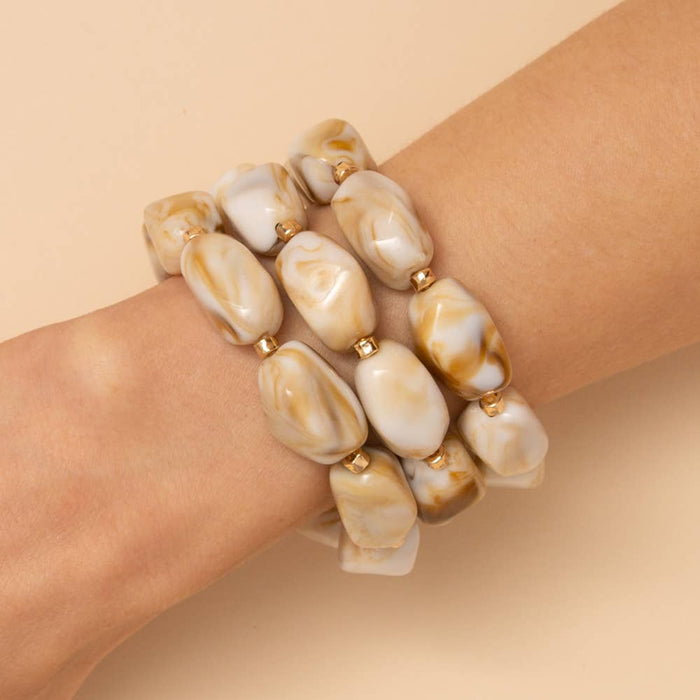 Marble Stone Beaded Stretch Bracelet Set