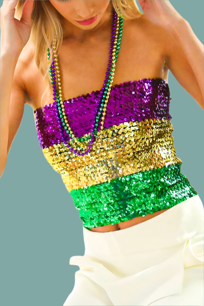 Mardi Gras Color Block Sequin Tube Top
