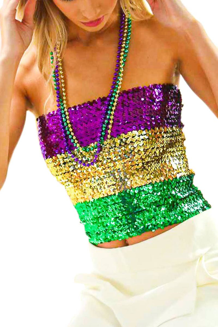 Mardi Gras Color Block Sequin Tube Top