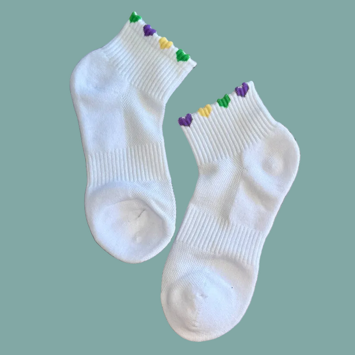 Mardi Gras Heart Ankle Socks