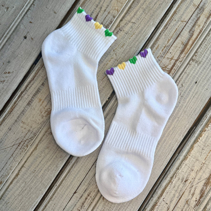 Mardi Gras Heart Ankle Socks