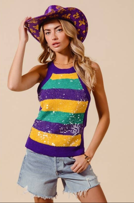 Mardi Gras Wide Stripe Sequin Tank