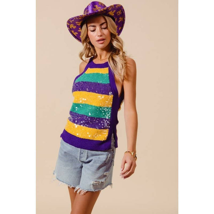 Mardi Gras Wide Stripe Sequin Tank