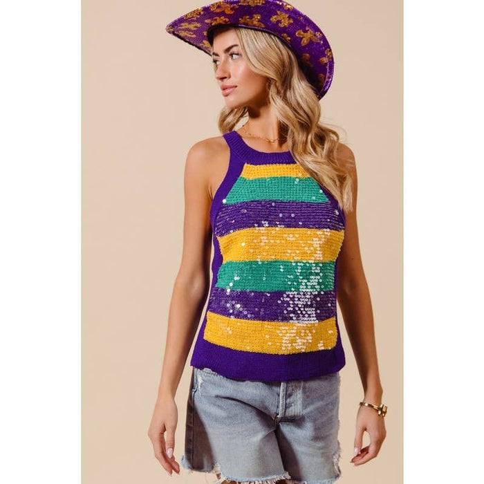 Mardi Gras Wide Stripe Sequin Tank