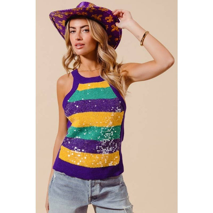Mardi Gras Wide Stripe Sequin Tank