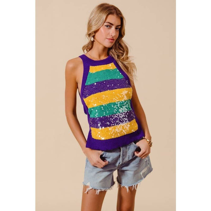 Mardi Gras Wide Stripe Sequin Tank