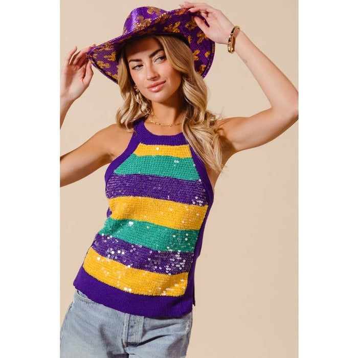Mardi Gras Wide Stripe Sequin Tank