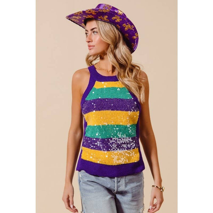 Mardi Gras Wide Stripe Sequin Tank