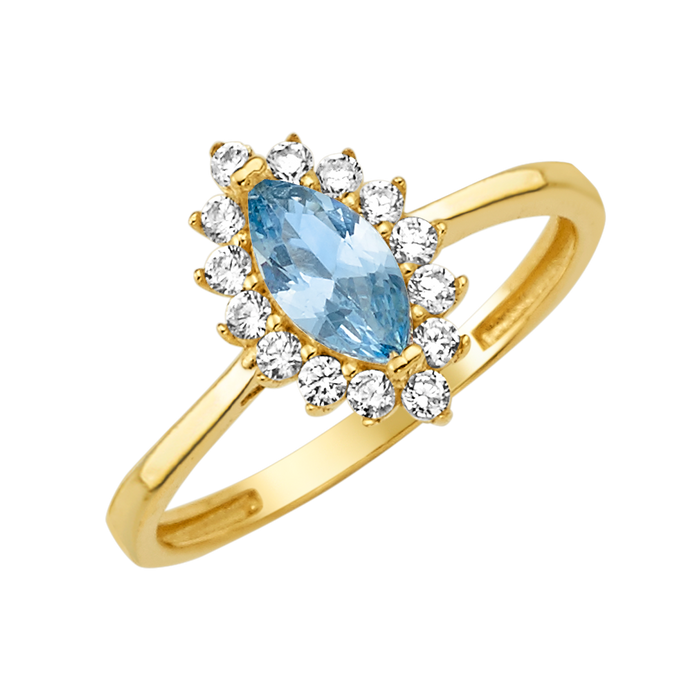 10K/14K Solid Gold Marquise Aqua Halo Ring