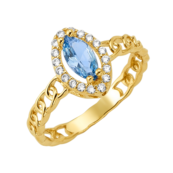 10K/14K Solid Gold Marquise Aqua Topaz Halo Ring