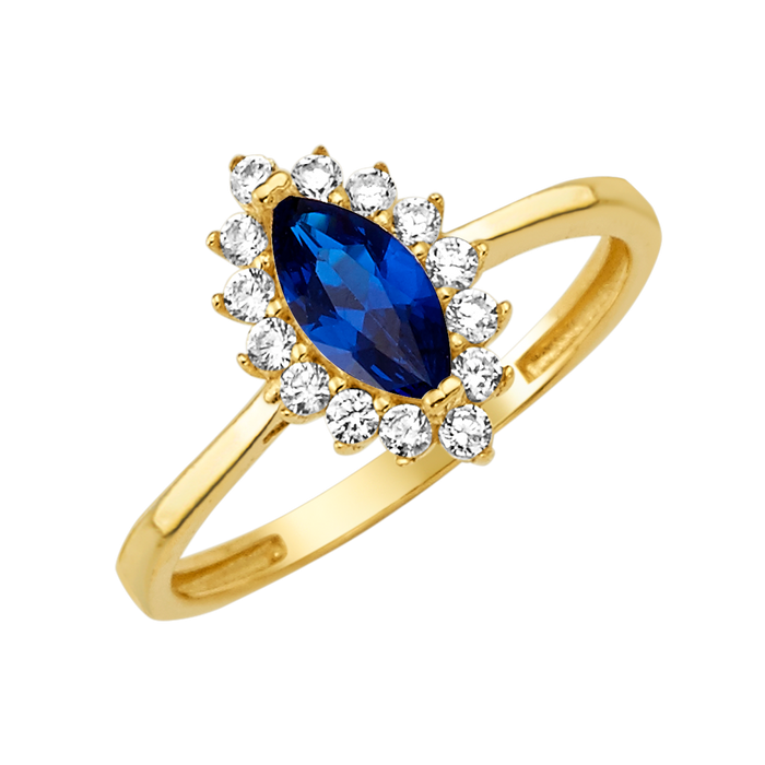 10K/14K Solid Gold Marquise Blue Halo Ring