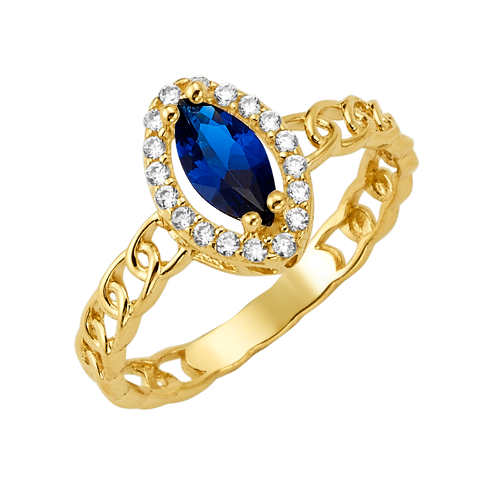 10K/14K Solid Gold Marquise Blue Topaz Halo Ring