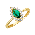 10K/14K Solid Gold Marquise Green Halo Ring