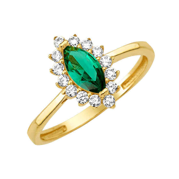10K/14K Solid Gold Marquise Green Halo Ring