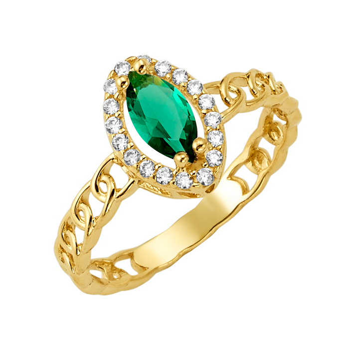 10K/14K Solid Gold Marquise Green Topaz Halo Ring