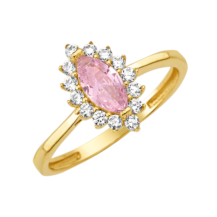 10K/14K Solid Gold Marquise Pink Halo Ring