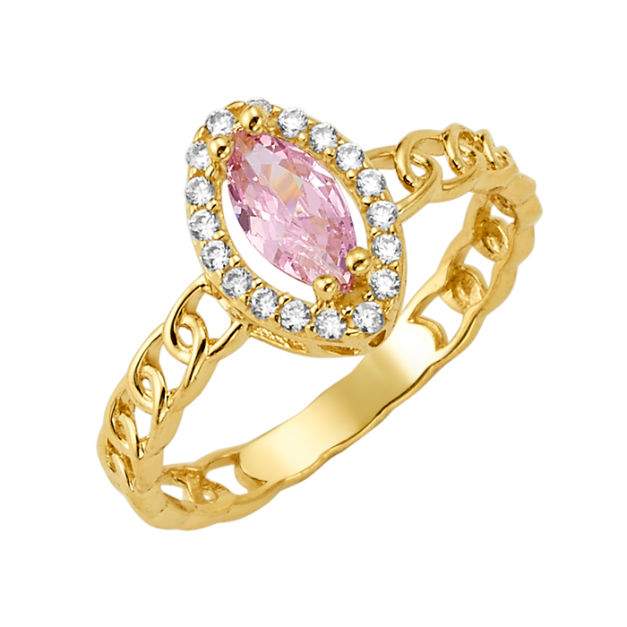 10K/14K Solid Gold Marquise Pink Topaz Halo Ring