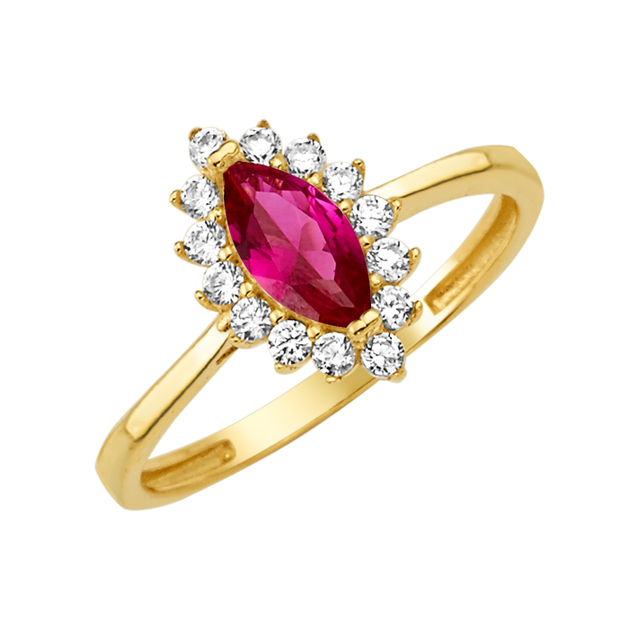 10K/14K Solid Gold Marquise Red Halo Ring