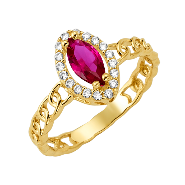 10K/14K Solid Gold Marquise Red Topaz Halo Ring