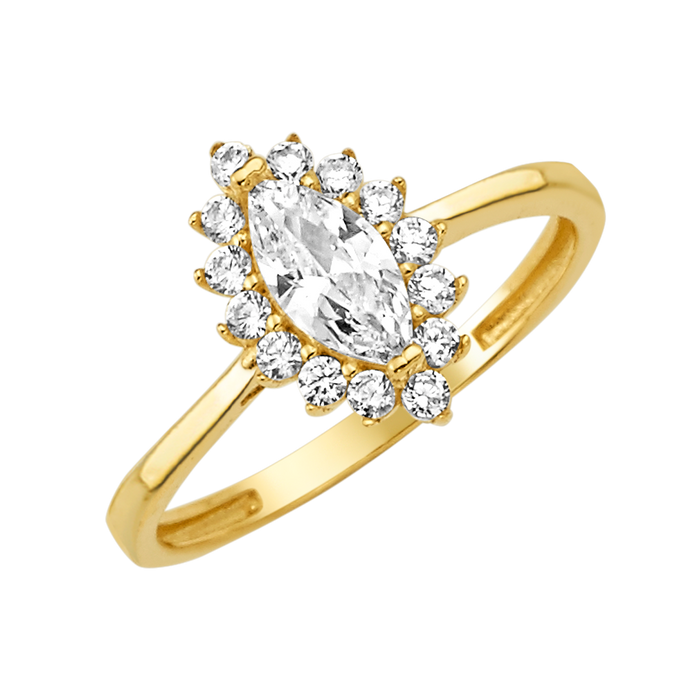 10K/14K Solid Gold Marquise White Halo Ring