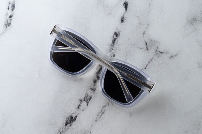 Back of Heat Wave Marylin with Vapor Frost Frame and Purple Lenses