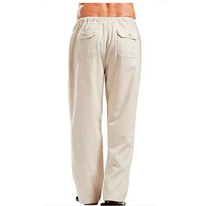 Men’s Cotton Linen Pants – Breathable Drawstring Casual Trousers