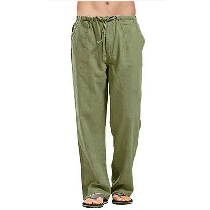 Men’s Cotton Linen Pants – Breathable Drawstring Casual Trousers