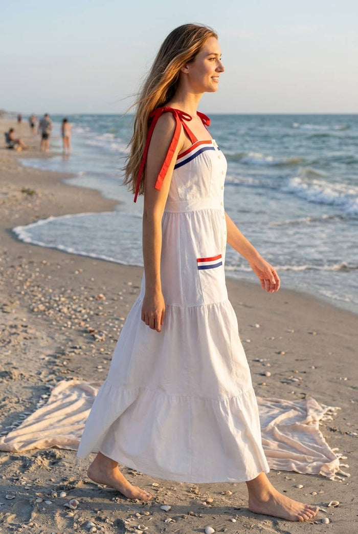 Ms 250 4th of july-inspired maxi dress with mixed stripe trim tape