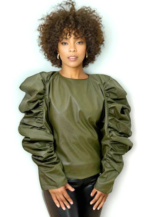 N by Nancy  Faux leather TOP (OLIVE) x7763