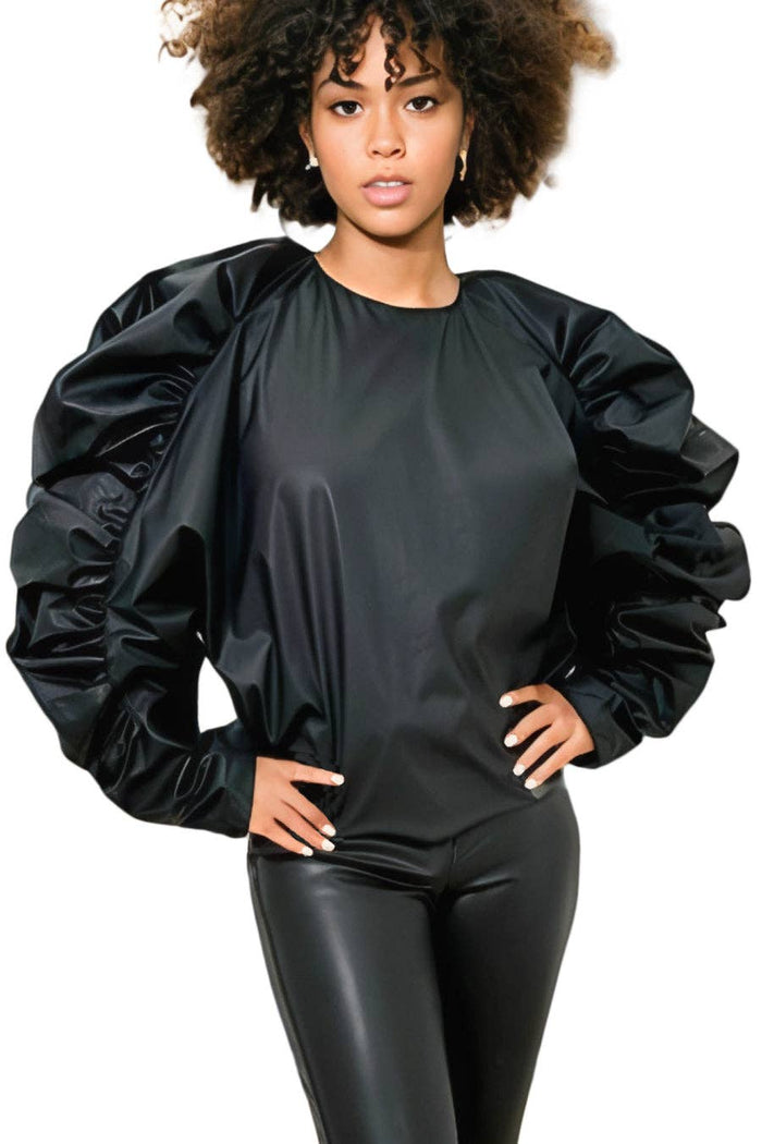 N by Nancy  Faux leather TOP (OLIVE) x7763