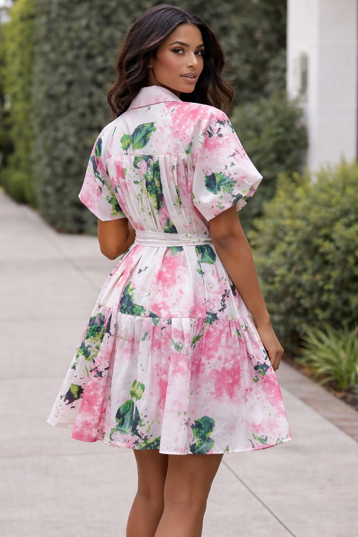 N by nancy GF1619 BLUSH BOTANICAL PUFF-SLEEVE MINI DRESS