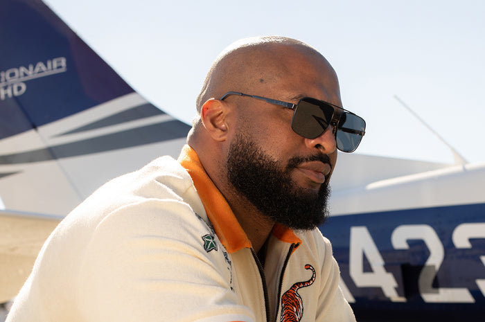 Ryan rocking the Heat Wave Visual Nimitz Sunglasses with satin black frame and ultra black lenses.