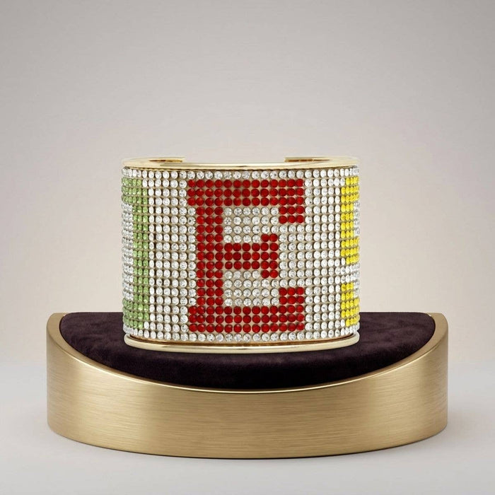 OES Greek Rhinestone 2 inch Gold Cuff Bracelet