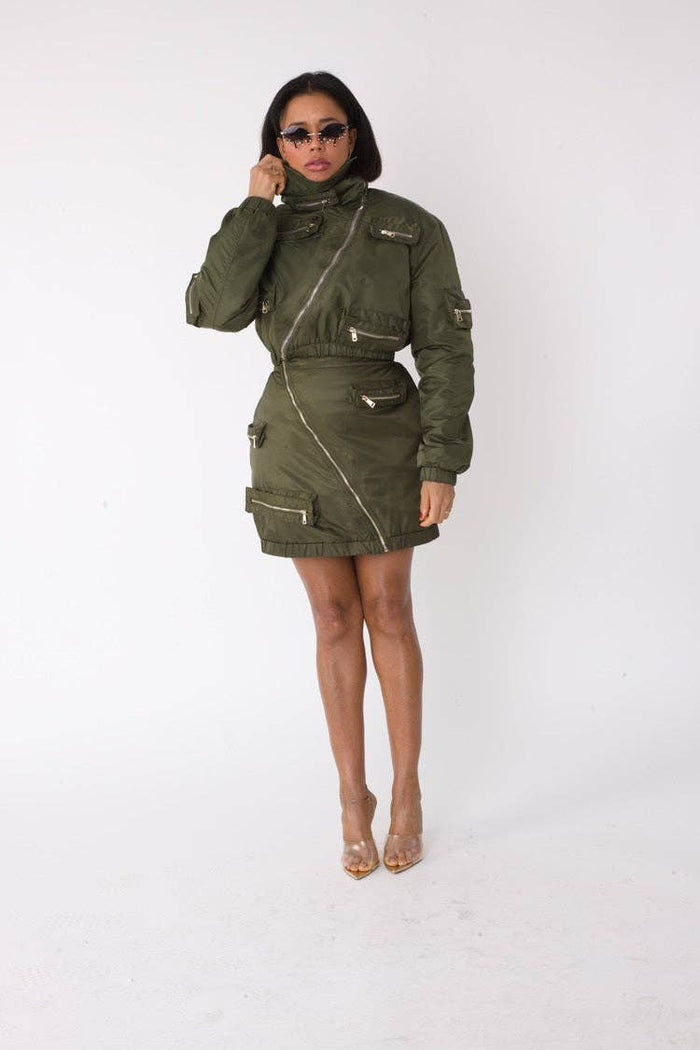 Olive Cropped Utility Bomber Jacket -82404