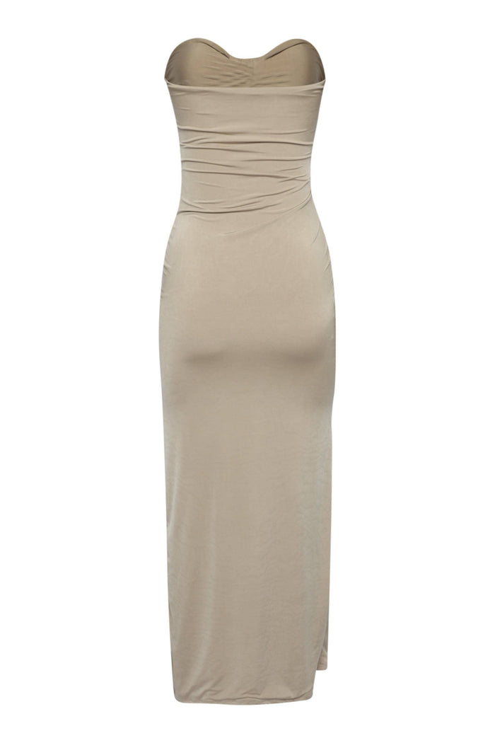 Olive Drape down detailed tube maxi dress