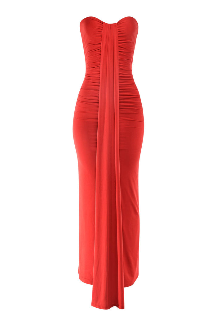 Olive Drape down detailed tube maxi dress