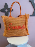 Orange Summer Embroidered Woven Hangbag