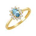 10K/14K Solid Gold Oval Aqua Halo Ring