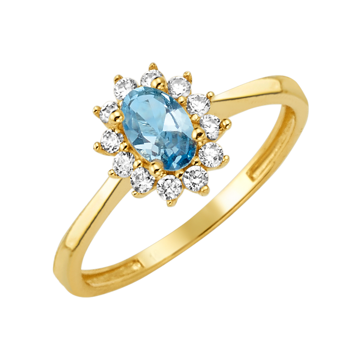 10K/14K Solid Gold Oval Aqua Halo Ring