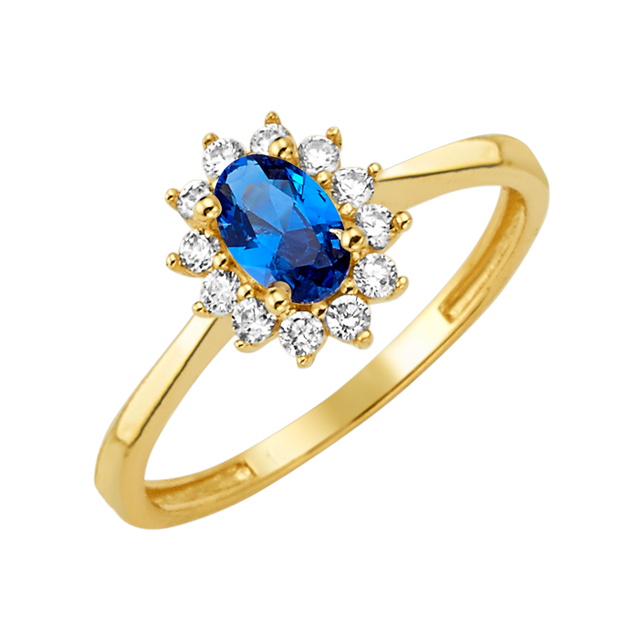 10K/14K Solid Gold Oval Blue Halo Ring