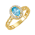 10K/14K Solid Gold Oval Aqua Halo Ring