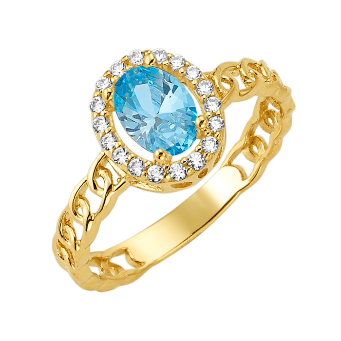 10K/14K Solid Gold Oval Aqua Halo Ring