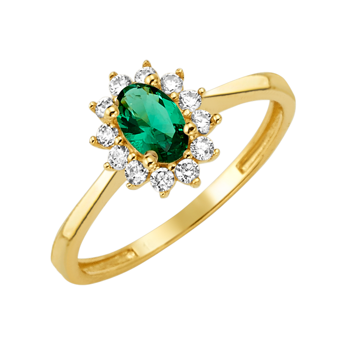 10K/14K Solid Gold Oval Green Halo Ring